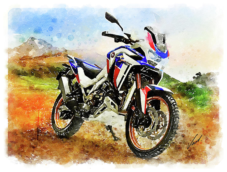 Watercolor Africa Twin Adventure motorcycle by Vart Painting by Vart