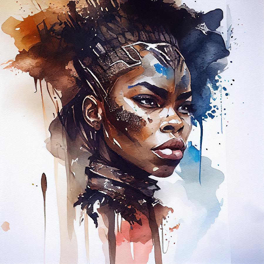 Watercolor African Warrior Woman #8 Digital Art by Chromatic Fusion ...