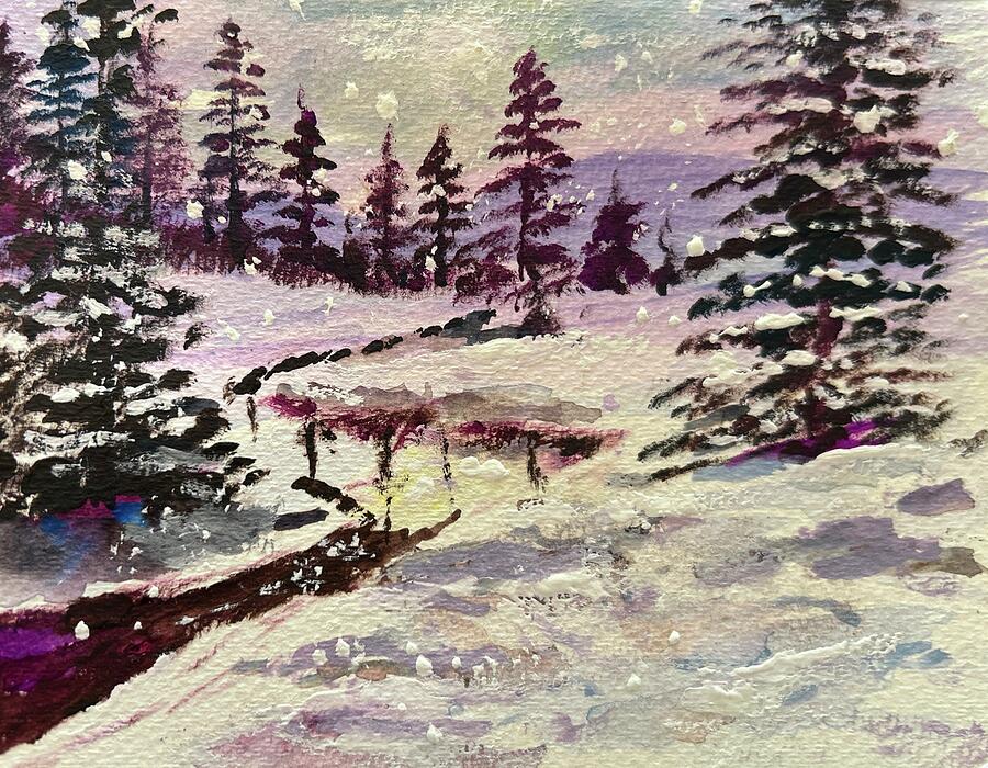 Watercolor and Gouache Snowscape Painting by Larry Whitler