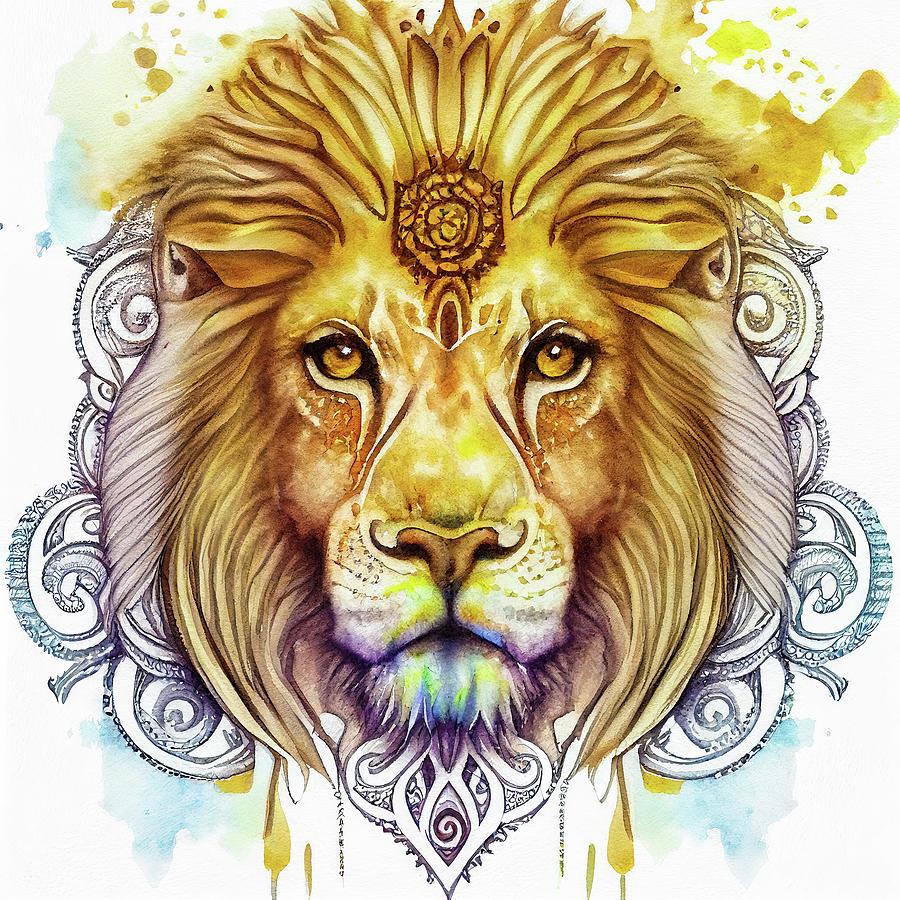 Watercolor Animal 03 Lion Portrait Digital Art by Matthias Hauser
