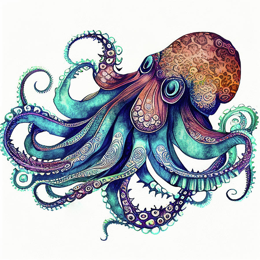 Watercolor Animal 05 Octopus Digital Art by Matthias Hauser