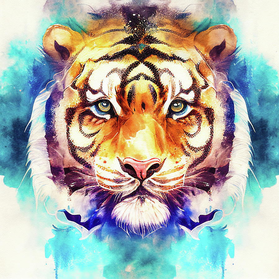 Watercolor Animal 07 Tiger Portrait Digital Art by Matthias Hauser