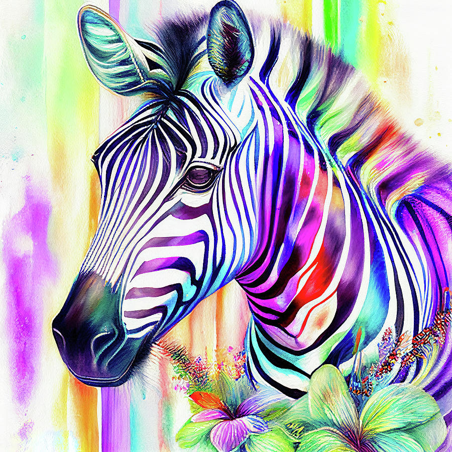 Watercolor Animal 09 Zebra Portrait Digital Art by Matthias Hauser