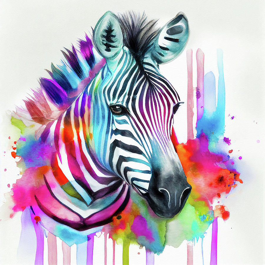Watercolor Animal 10 Zebra Portrait Digital Art by Matthias Hauser