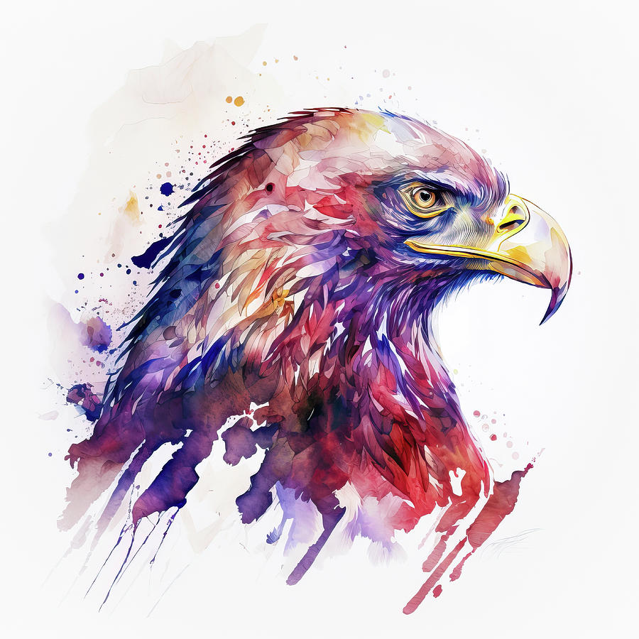 Watercolor Animal 100 Eagle Portrait Digital Art by Matthias Hauser