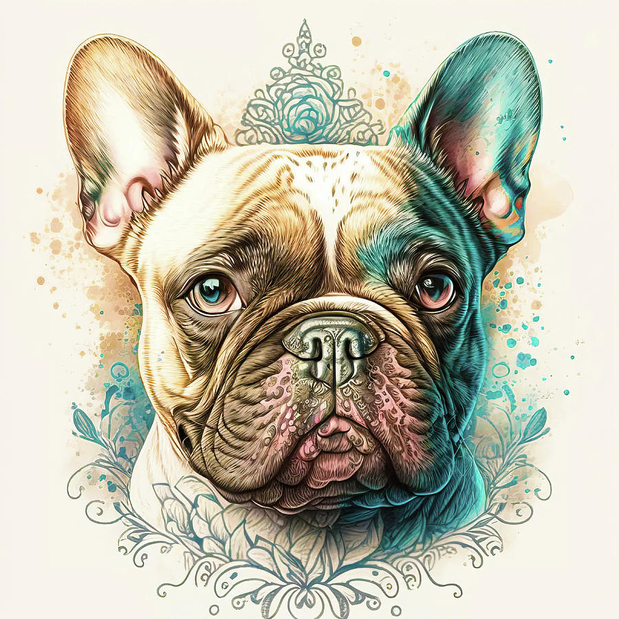 Watercolor Animal 23 French Bulldog Portrait Digital Art