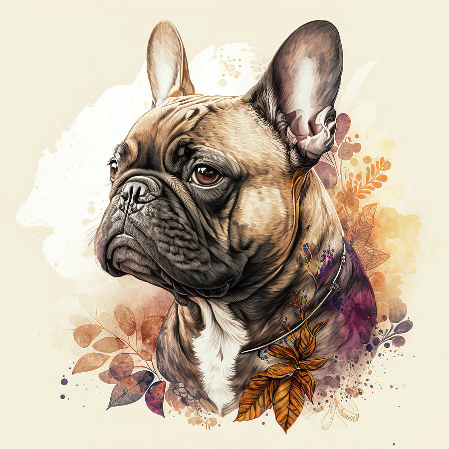Watercolor Animal 24 French Bulldog Portrait Digital Art by Matthias Hauser