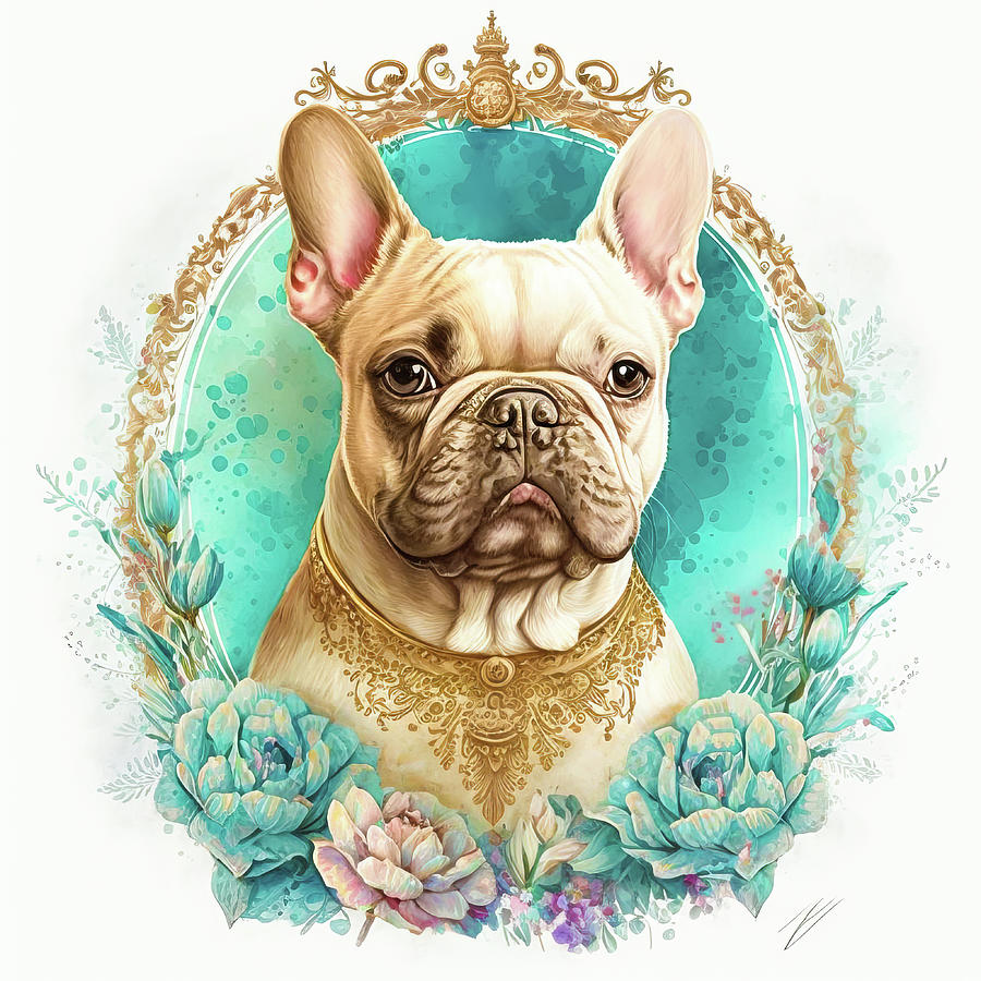 Watercolor Animal 25 French Bulldog Portrait Digital Art