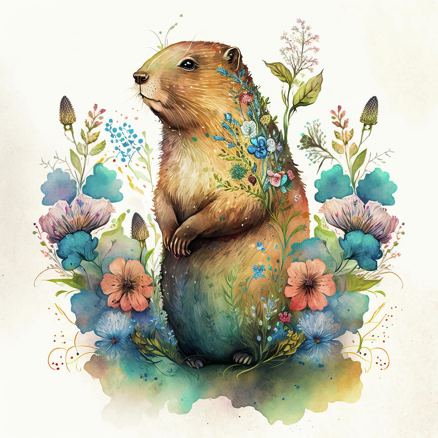 Watercolor Animal 30 Cute Groundhog Digital Art by Matthias Hauser