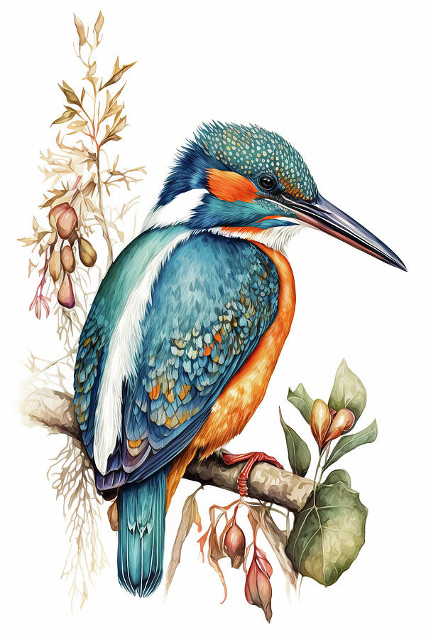 Watercolor Animal 60 Kingfisher Bird Digital Art by Matthias Hauser