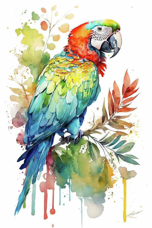 Watercolor Animal 61 Colorful Macaw Digital Art by Matthias Hauser