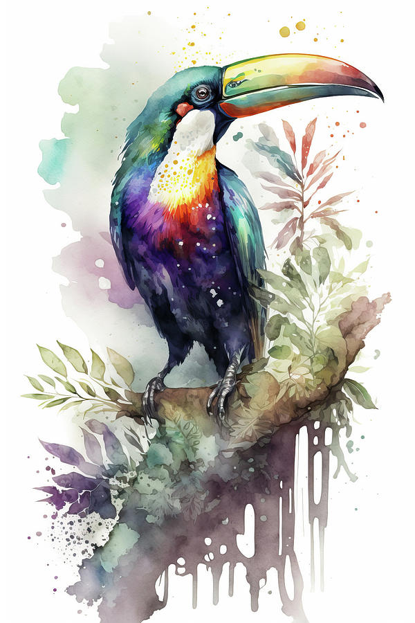 Watercolor Animal 62 Toucan Bird Digital Art by Matthias Hauser