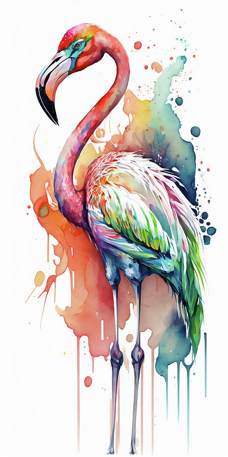 Watercolor Animal 63 Flamingo Digital Art by Matthias Hauser