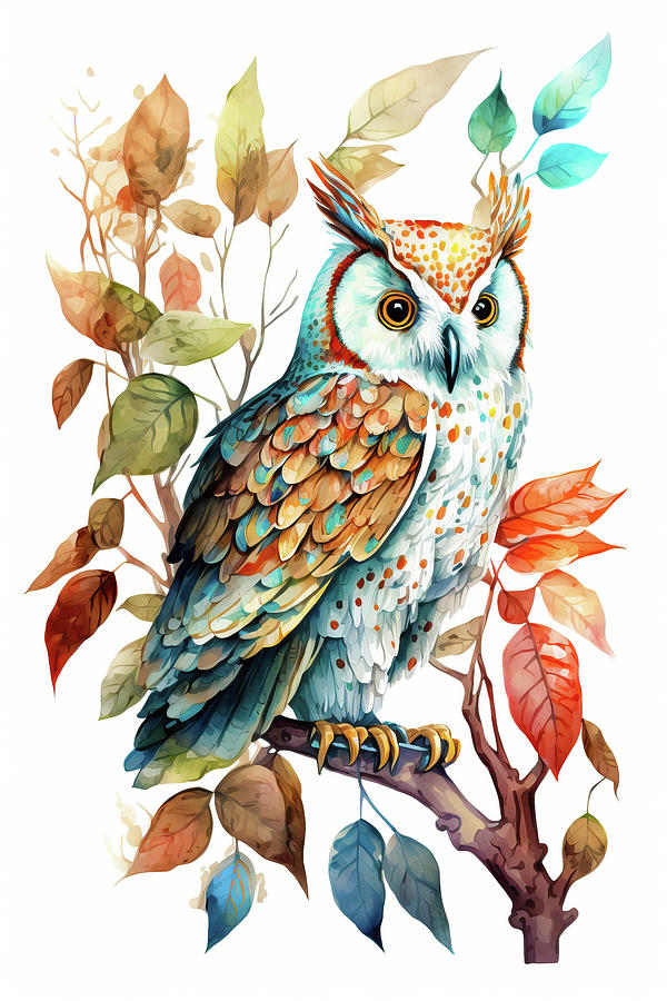 Watercolor Animal 65 Owl Digital Art by Matthias Hauser