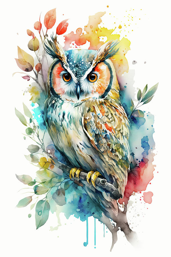 Watercolor Animal 66 Owl Digital Art by Matthias Hauser