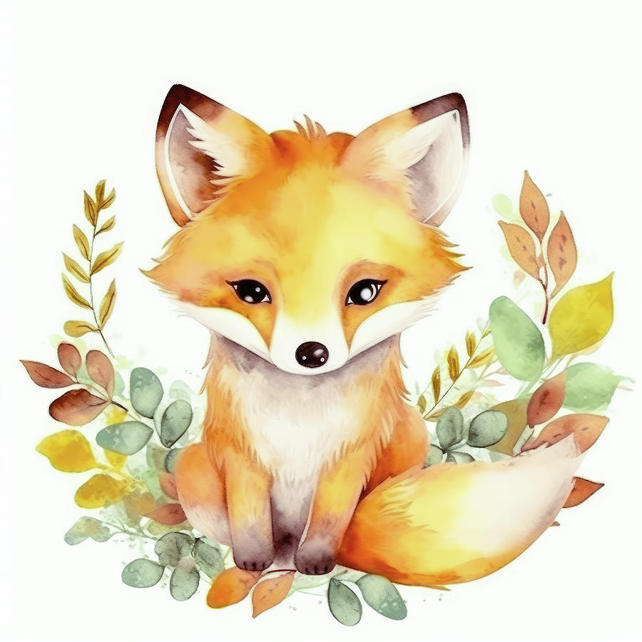 Watercolor Animal 70 Cute Baby Fox Digital Art by Matthias Hauser