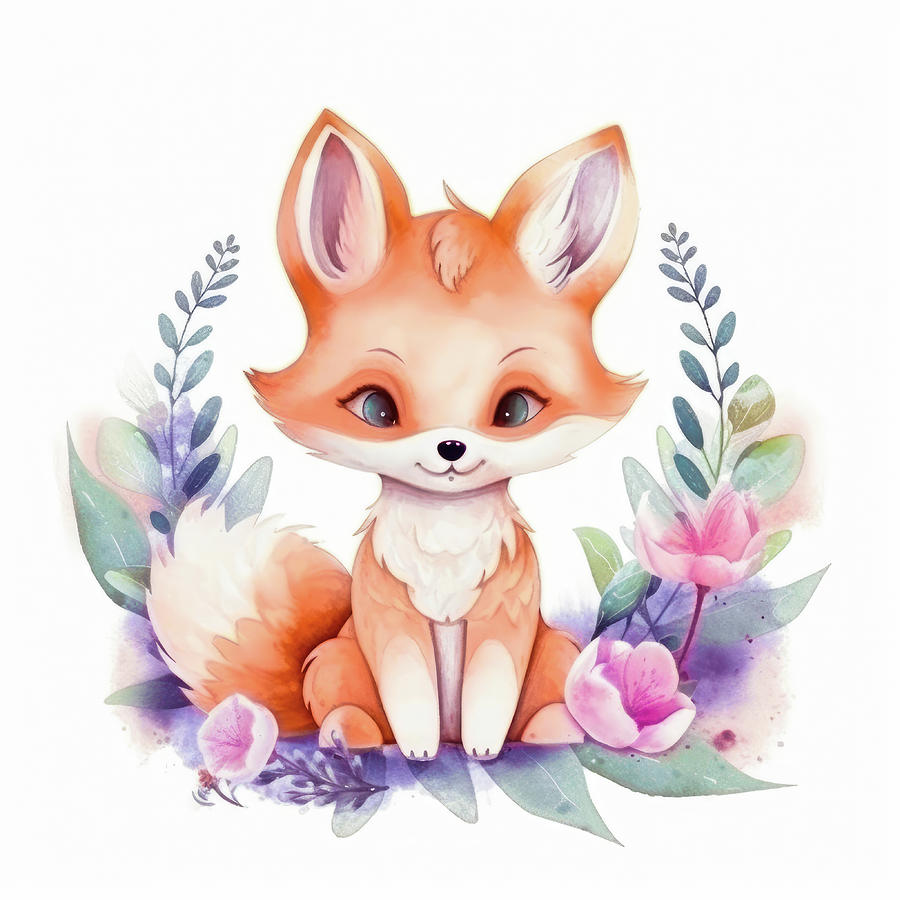 Watercolor Animal 71 Cute Baby Fox Digital Art by Matthias Hauser