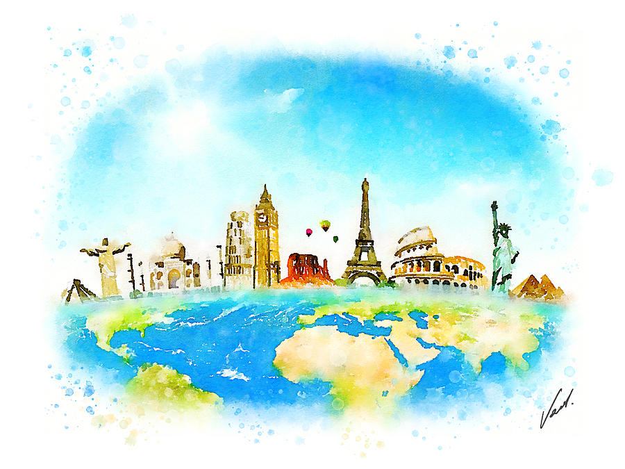Watercolor Around the World by Vart. Painting by Vart
