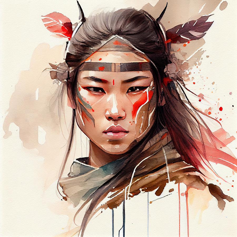 Watercolor Asian Warrior Woman #2 Digital Art by Chromatic Fusion ...