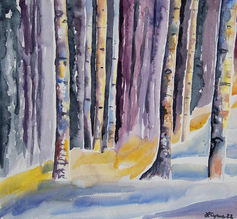 Watercolor - Aspen in Purple and Gold Painting by Cascade Colors