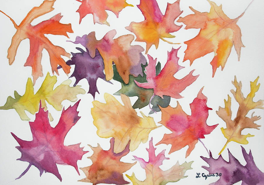 Watercolor - Autumn Maple and Oak Leaf Design Painting by Cascade Colors