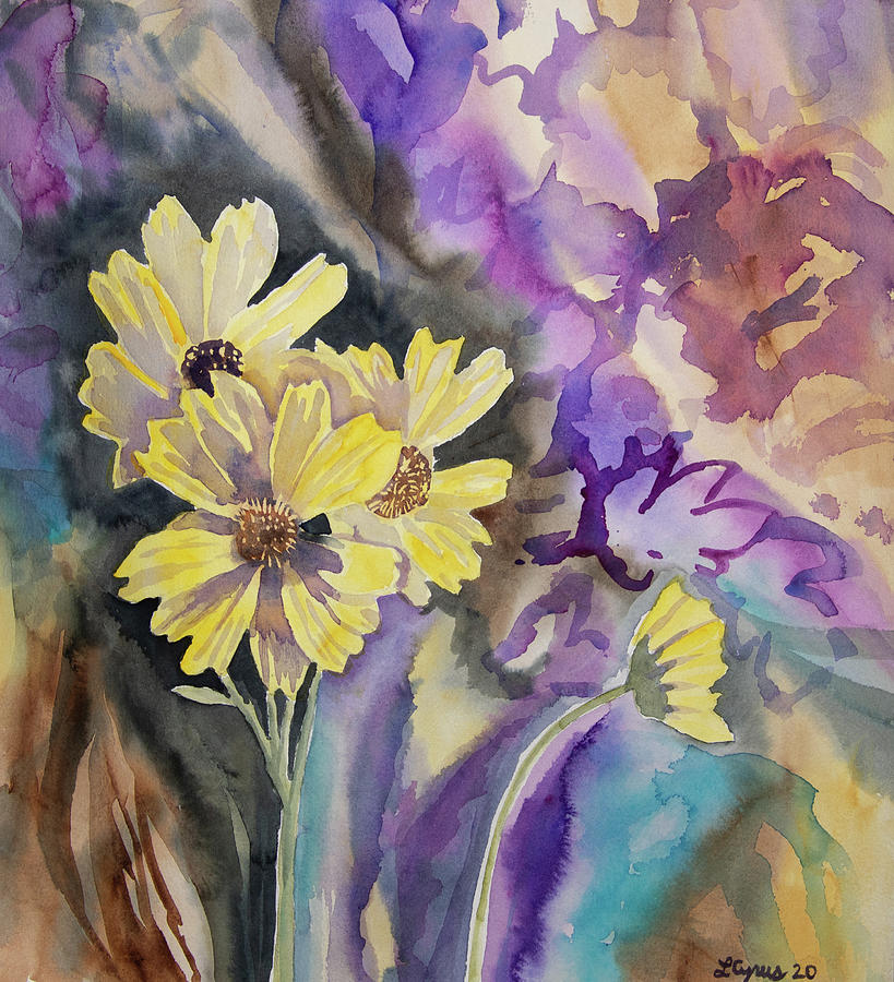 Watercolor - Bahia Aster Wildflowers Painting by Cascade Colors