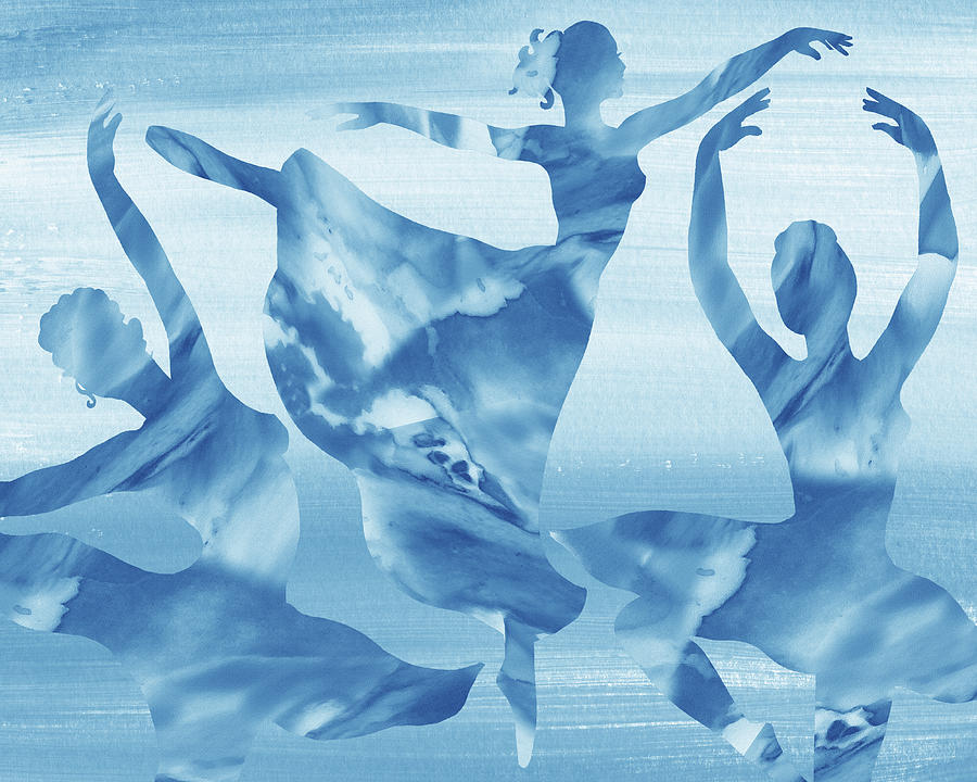 Watercolor Ballerina Silhouette Elegant Dance Ballet Blue Decor I Painting by Irina Sztukowski