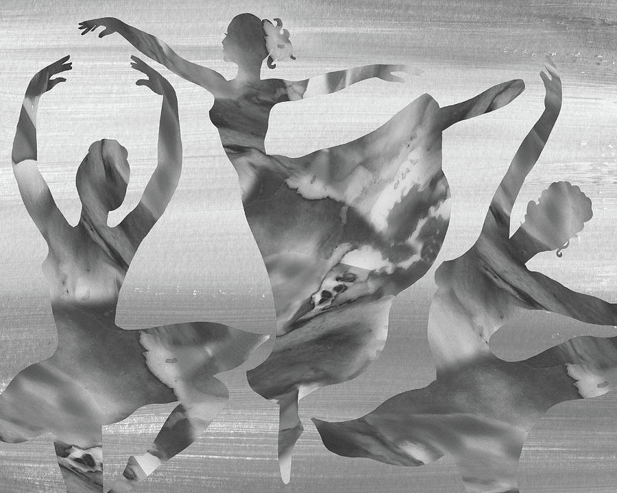 Watercolor Ballerina Silhouette Elegant Dance Ballet Gray Decor  Painting by Irina Sztukowski