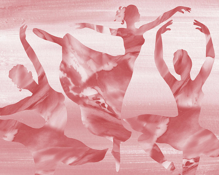 Watercolor Ballerina Silhouette Elegant Dance Ballet Warm Pink Decor  Painting by Irina Sztukowski