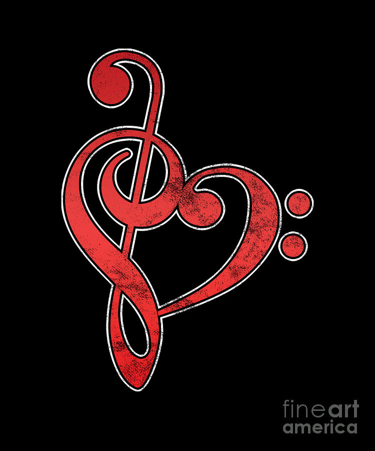 Watercolor Bass Clef Tshirt Musical Note Tee Musicians Gift Music Heart Digital Art By Thomas Larch