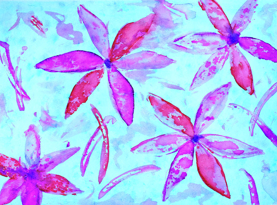 Watercolor Batic Floral In Red Purple And Pinks Painting