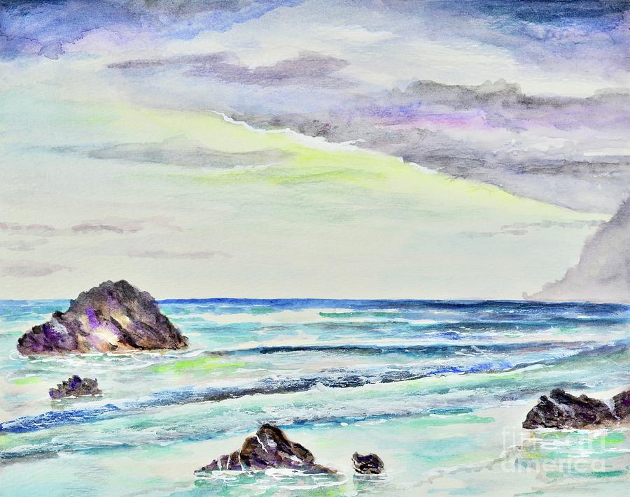 Watercolor Beach Painting by Mary Scott