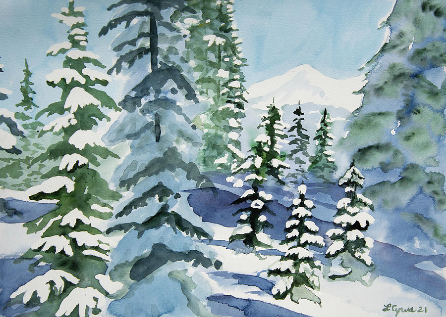Watercolor - Berthoud Pass Snowy Landscape Painting by Cascade Colors