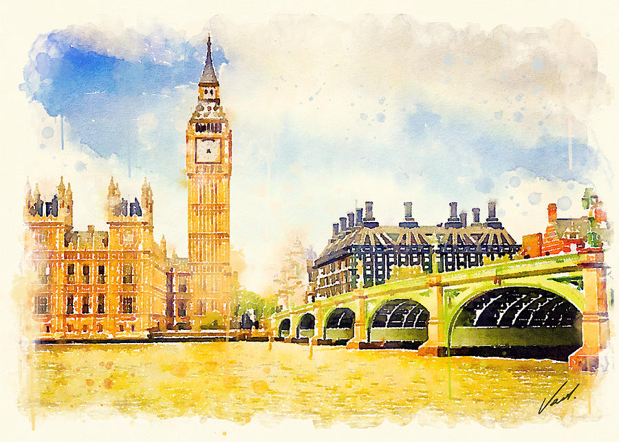 Watercolor Big Ben, London by Vart. Painting by Vart Studio