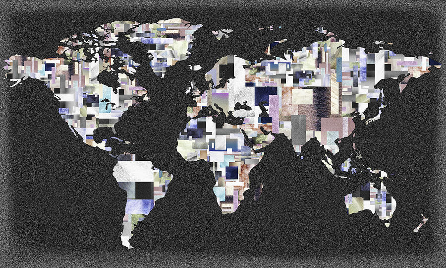Watercolor Blocks World Map Silhouette In Gray Painting by Irina Sztukowski