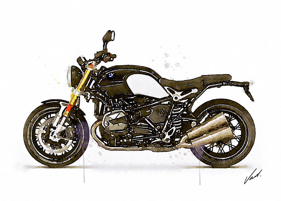 Watercolor BMW NineT motorcycle - oryginal artwork by Vart. Painting by Vart