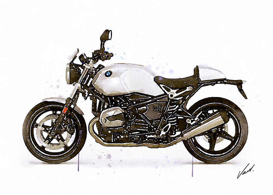 Watercolor BMW NineT PURE motorcyclebb- oryginal artwork by Vart. Painting by Vart