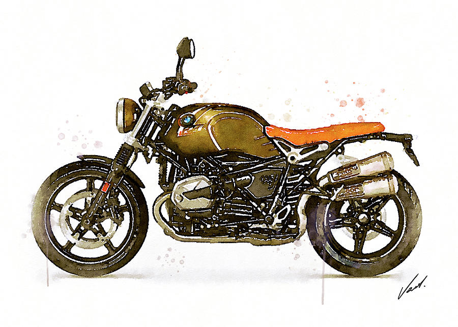 Watercolor BMW NineT SCRAMBLER motorcycle - oryginal artwork by Vart. Painting by Vart