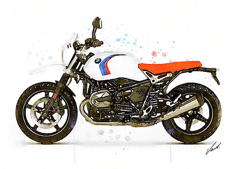 Watercolor BMW NineT URBAN motorcycle - oryginal artwork by Vart. Painting by Vart