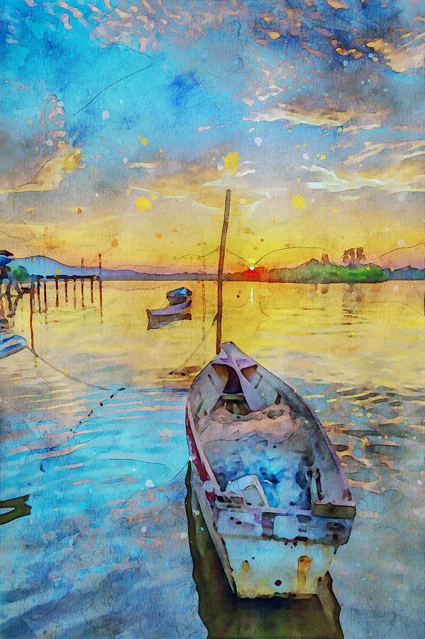 Watercolor Boat Scene Digital Art by Axel Sachse - Fine Art America