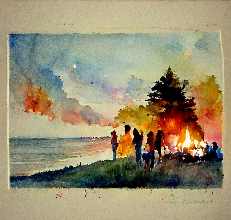 Summer Digital Art - Watercolor Bonfire by Andrea Barbieri