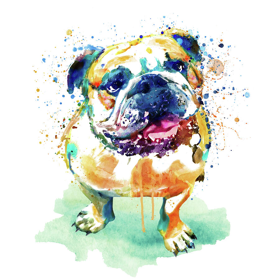 Watercolor Bulldog Painting by Marian Voicu