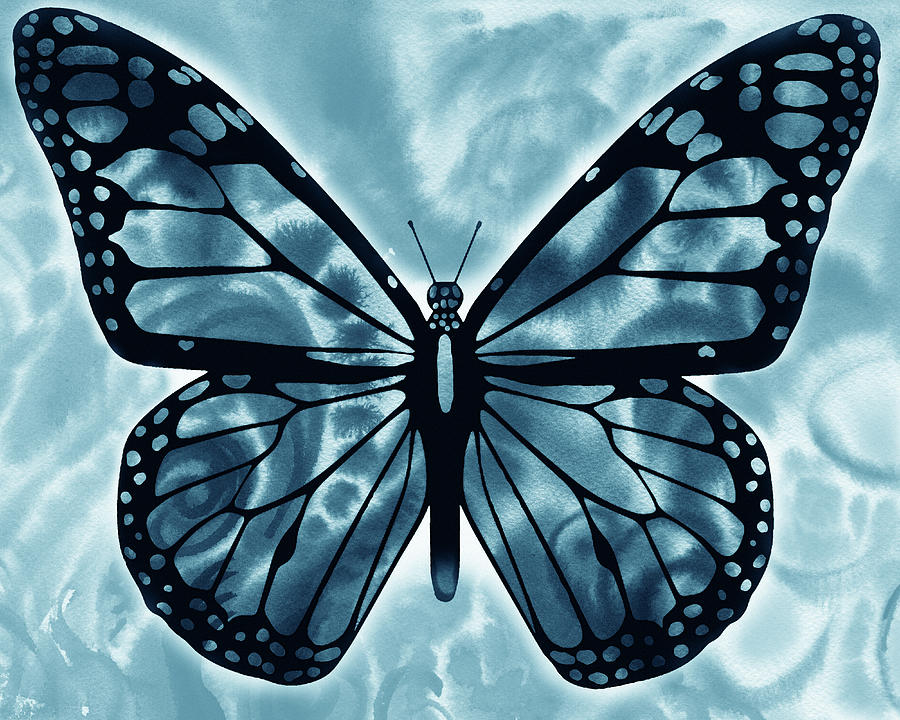 Watercolor Butterfly In Teal Blue Sky VIII Painting by Irina Sztukowski