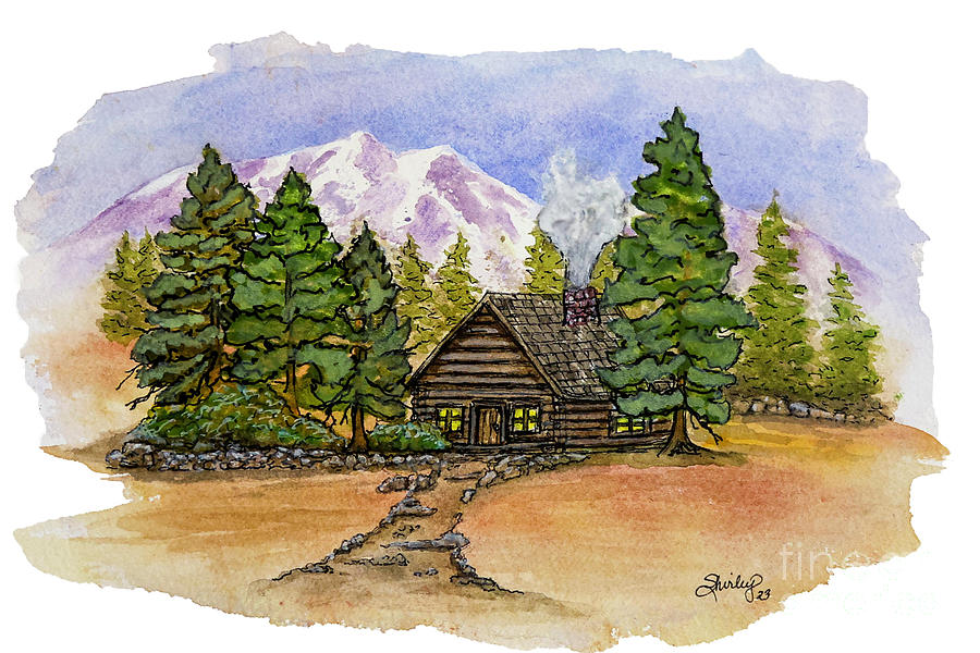 Watercolor Cabin Painting by Shirley Dutchkowski
