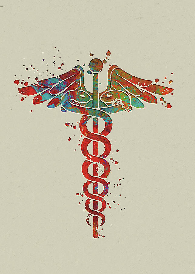 Watercolor Caduceus Medical Symbol Watercolor Art Print Wall Art Nurse ...