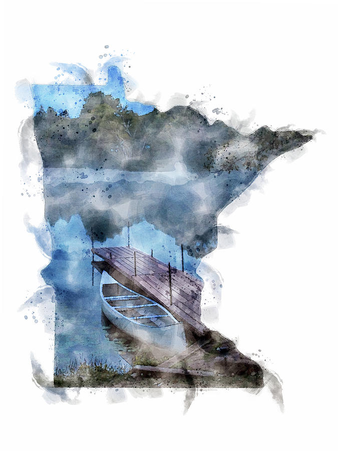 Watercolor Canoe - Minnesota Shaped Photograph by By MichelsPhotos