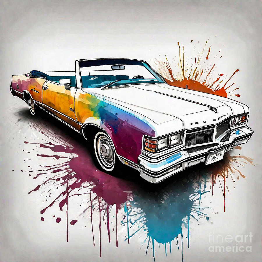 Watercolor Car Oldsmobile Delta 88 Royale Convertible ink 607 Digital ...