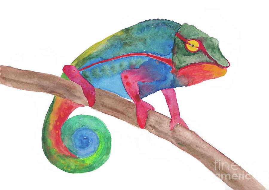 Watercolor chameleon Painting by Ludwika Pilat - Fine Art America