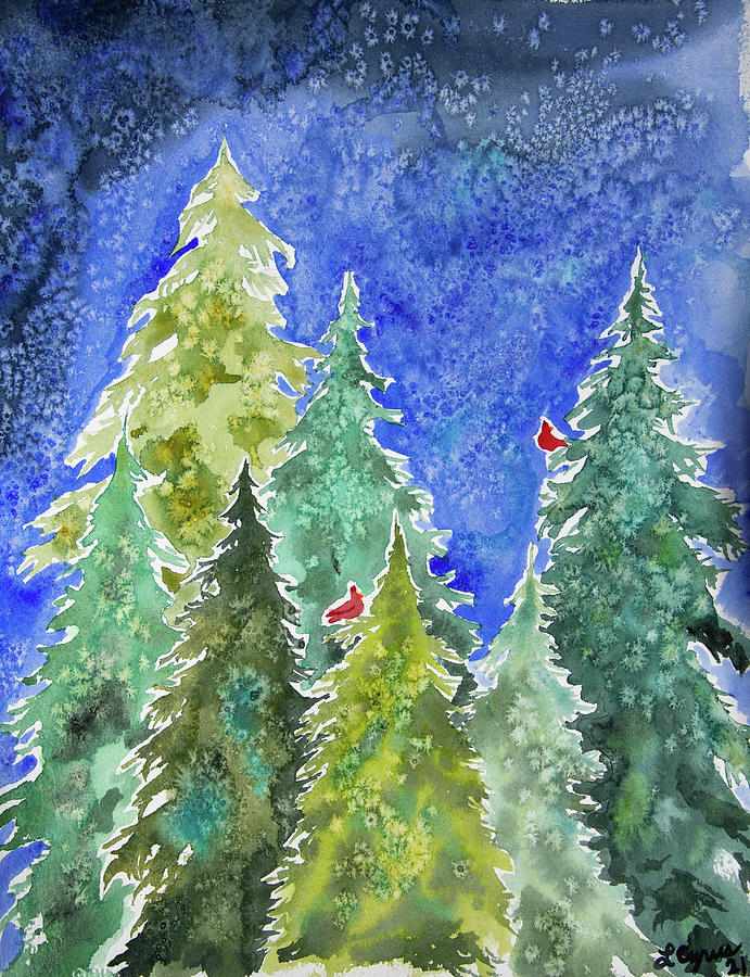 Watercolor - Christmas Trees Painting by Cascade Colors