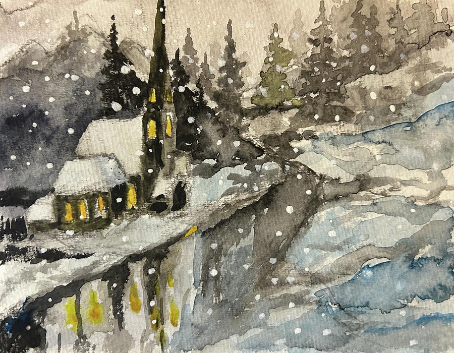 Watercolor Church Painting by Larry Whitler